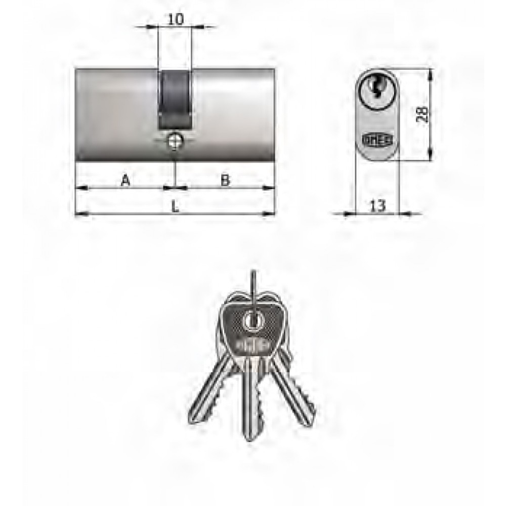 Art.140 / 11 H Omec; Double Cylinder Brass Nickel Oval (5 Pins)