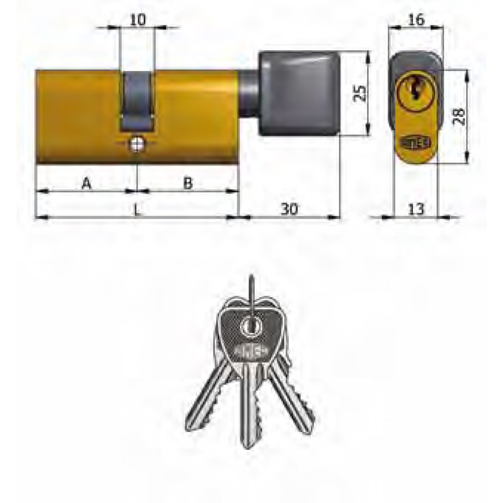 Art.143 / 05 Omec; Double Cylinder with knob Brass Oval (5 Pins)