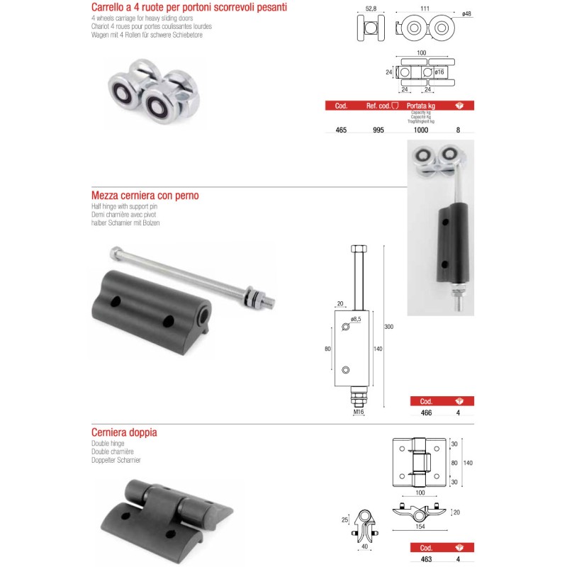 Accessories for Folding Doors Brevetti Adem Hinges Espagnolettes