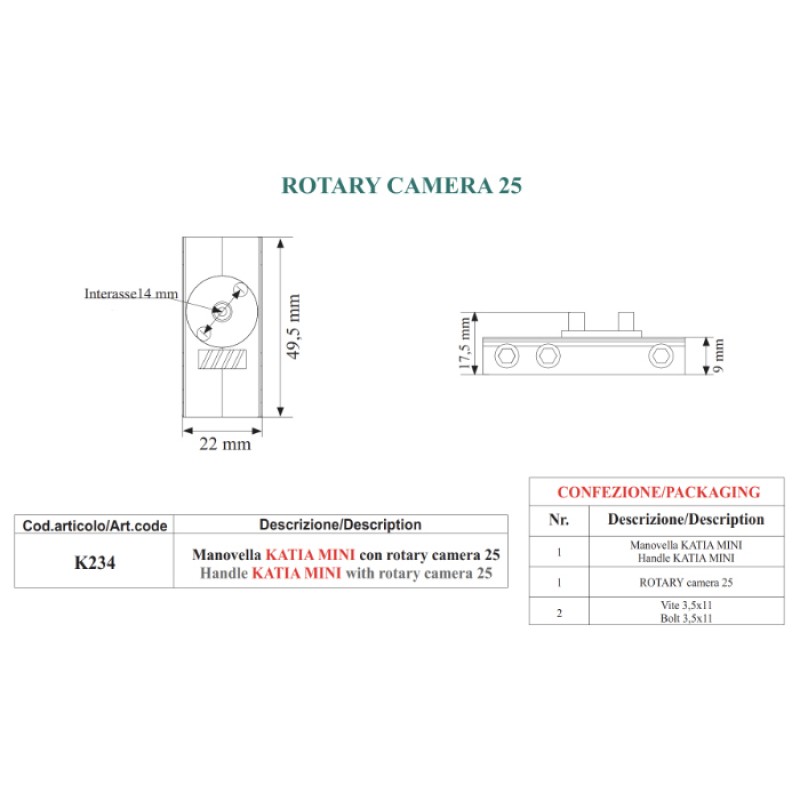 Mechanism for Adjustable Shutters Crank KATIA MINI TMS