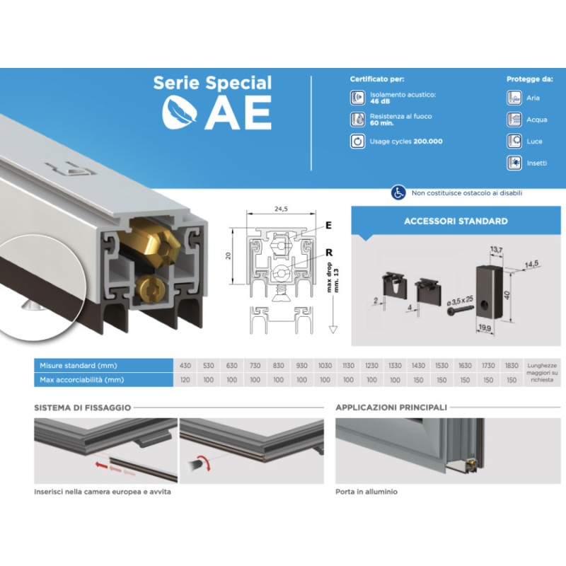 Draft Excluder for Doors Comaglio AE Special Series Various Sizes