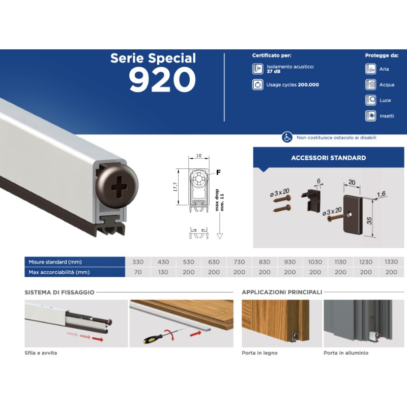 Draft Excluder for Wooden Doors Comaglio 920 Special Series