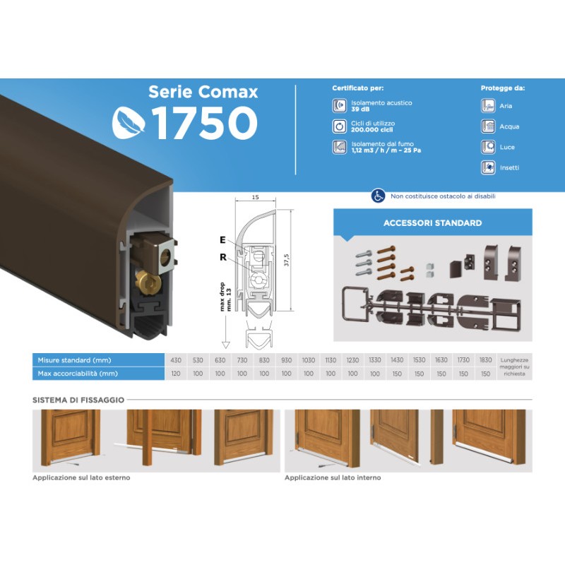 Draft Excluder Comaglio 1750 Comax DIY for Door Various Sizes