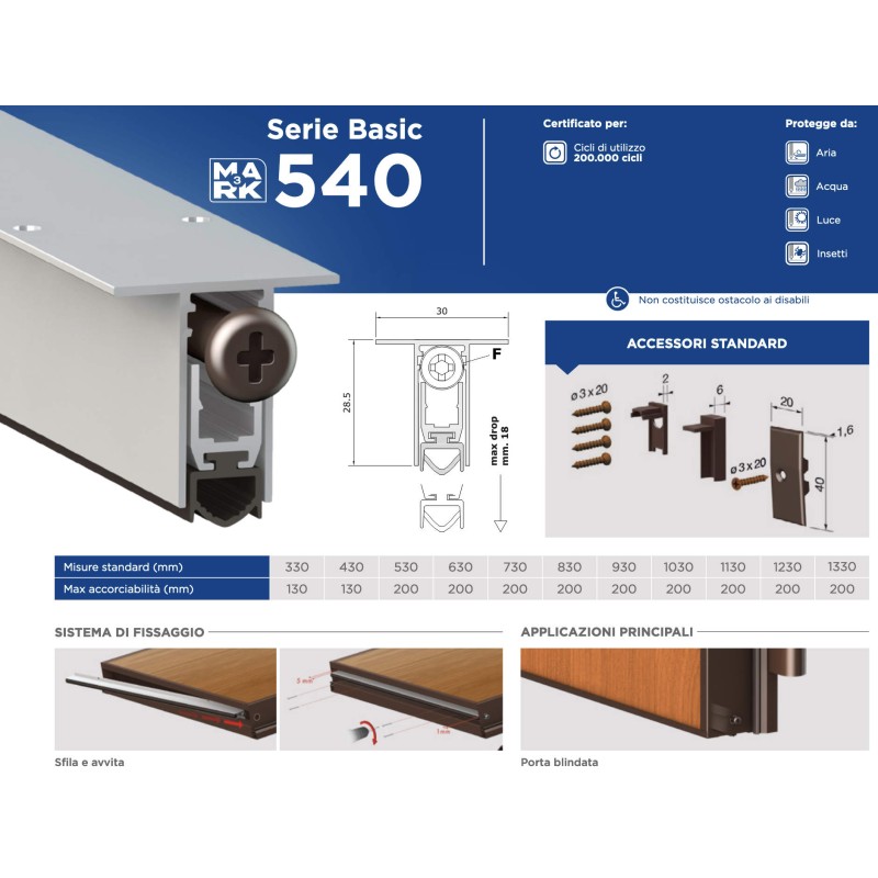 Draft Excluder for Doors Comaglio 540 Cheap Series Various Sizes