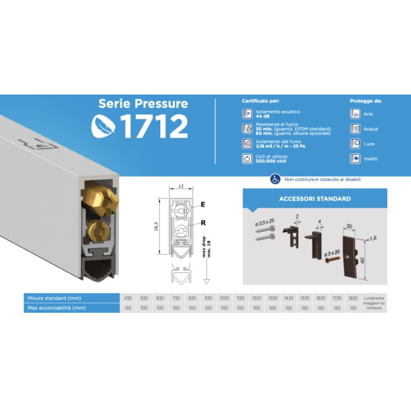 Draft Excluder for Door Comaglio 1712 Pressure Various Sizes