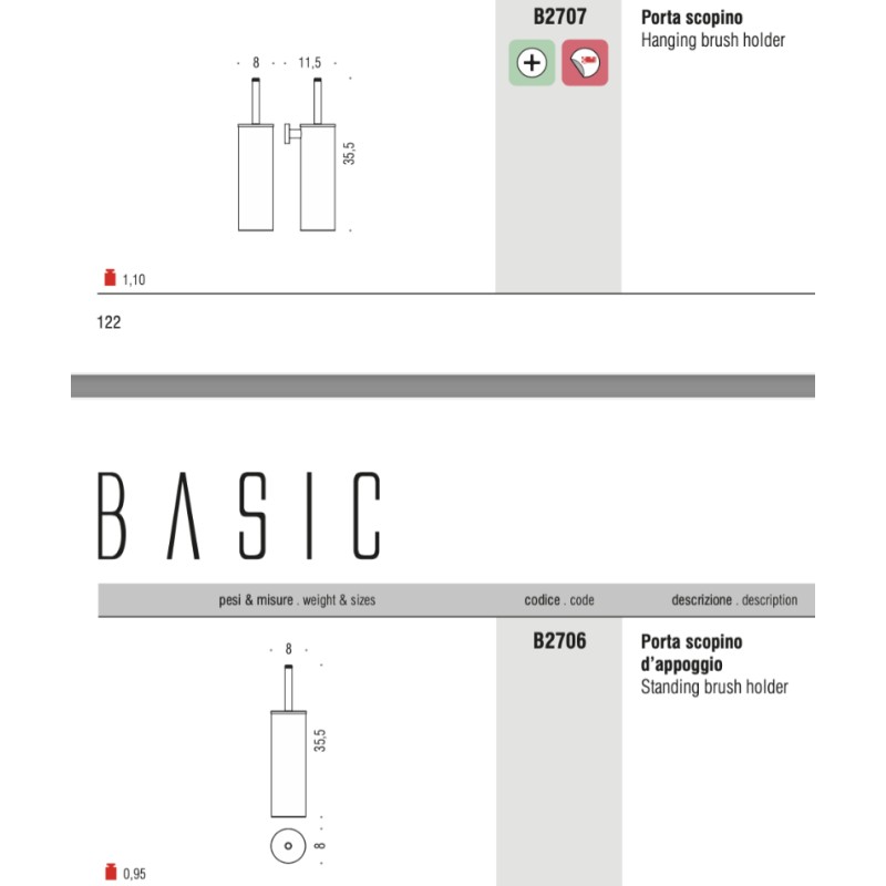 Toilet Brush Holder - Colombo Design Basic - Floor or Wall Mounted