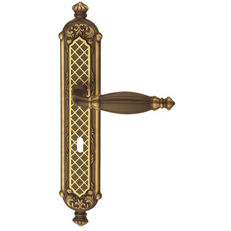 Queen Classique PFS Pasini Brass Door Handle on Plate