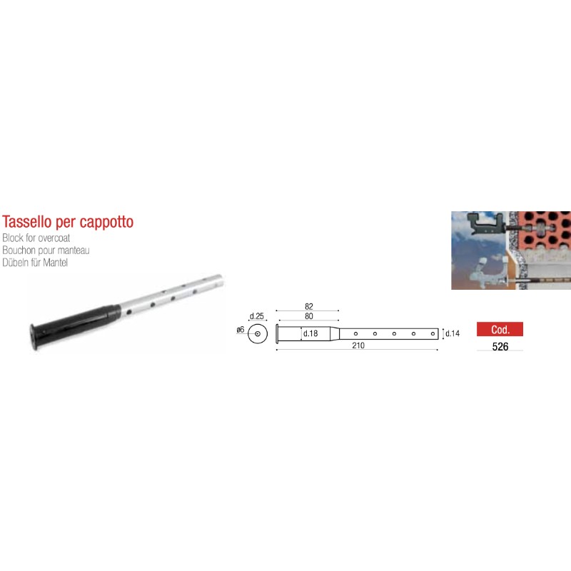 Block for Overcoat Adem 526 for Ø6mm Screws Safe and Long-lasting Fixing